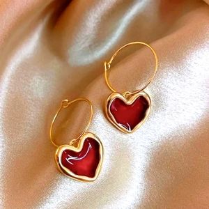 New 18kt Gold Plated Red Heart Dangle Drop Earrings